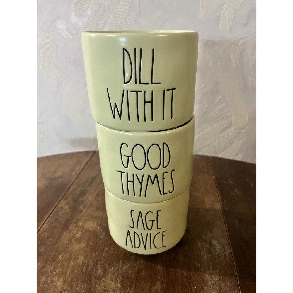 Rae Dunn, 3 Herb Planters, Good Thymes / Dill With It / Sage Advice, 4"D/3.5" W - Picture 2 of 5